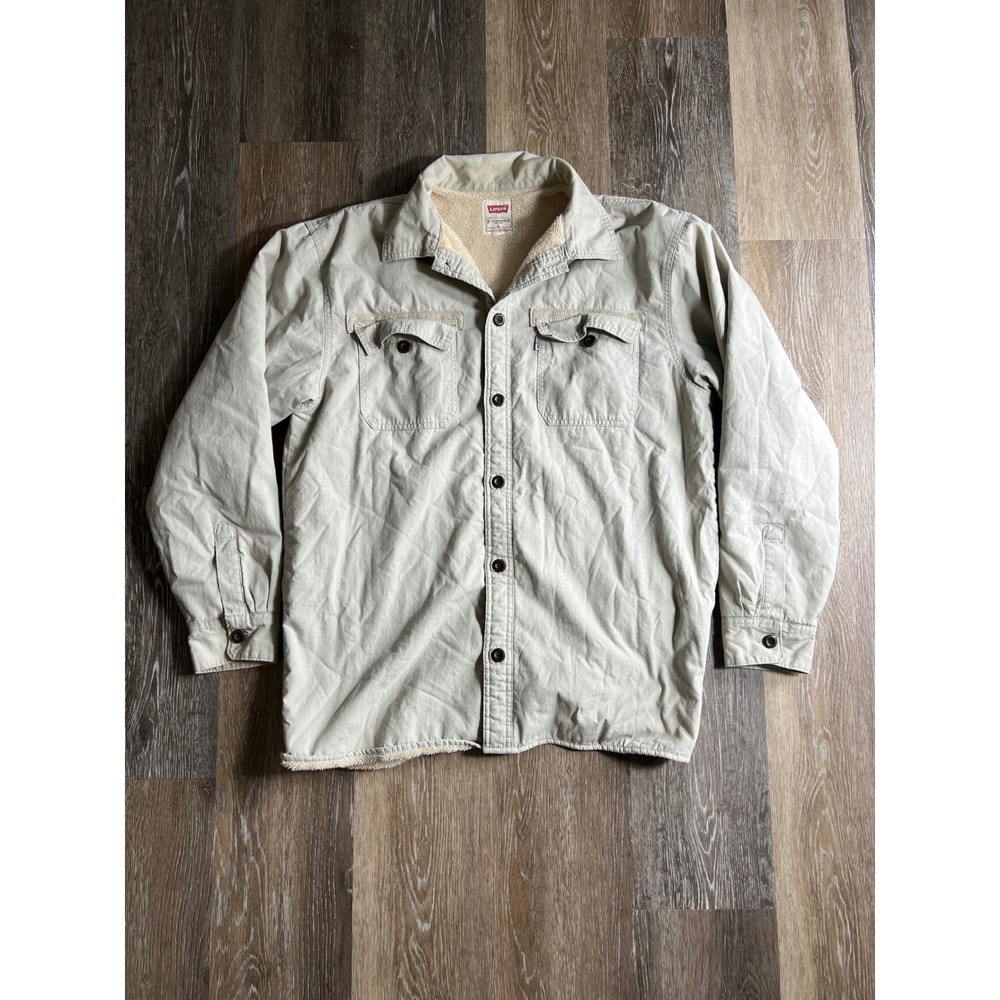 Levis Ripstop Sherpa Lined Shirt Jacket Mens Large Tan Khaki Excellent Utility